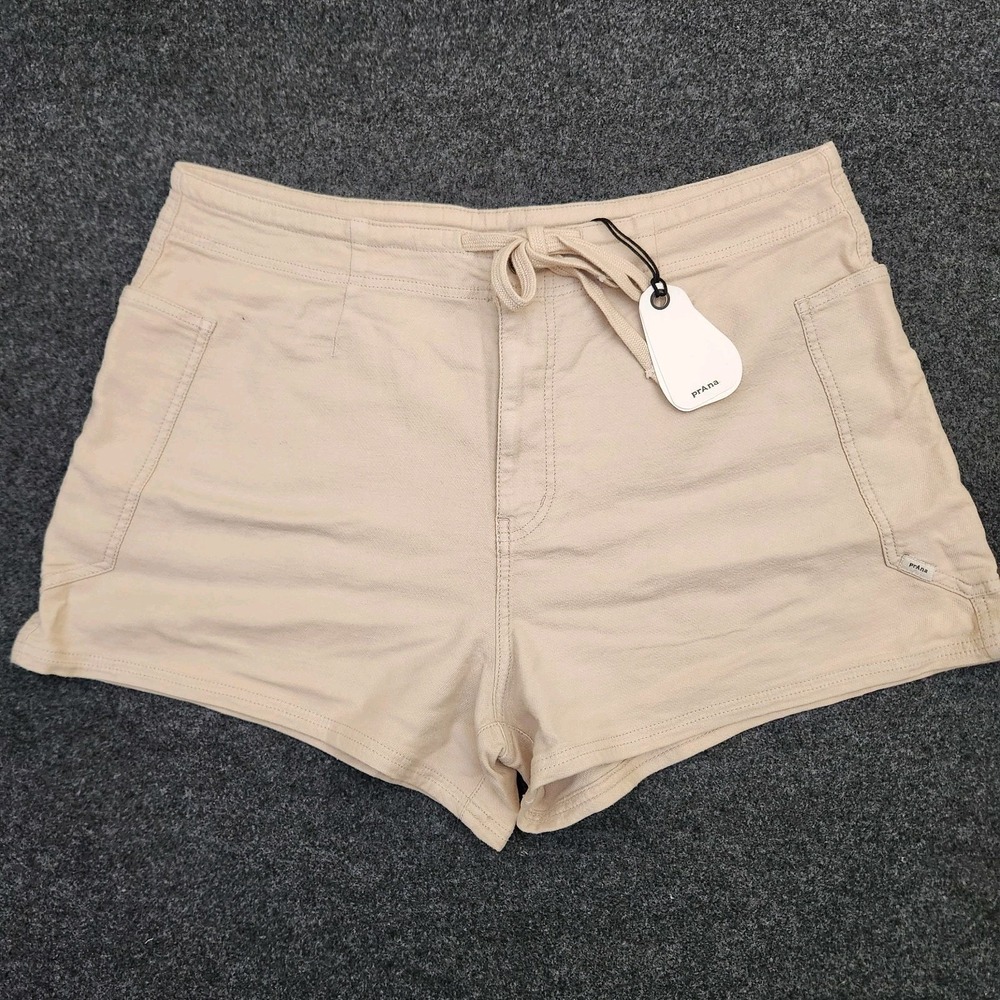 prAna Womens XL Cuyamaca Shorts Drawstring Khaki Almond MSRP $78 Granola‎ NEW